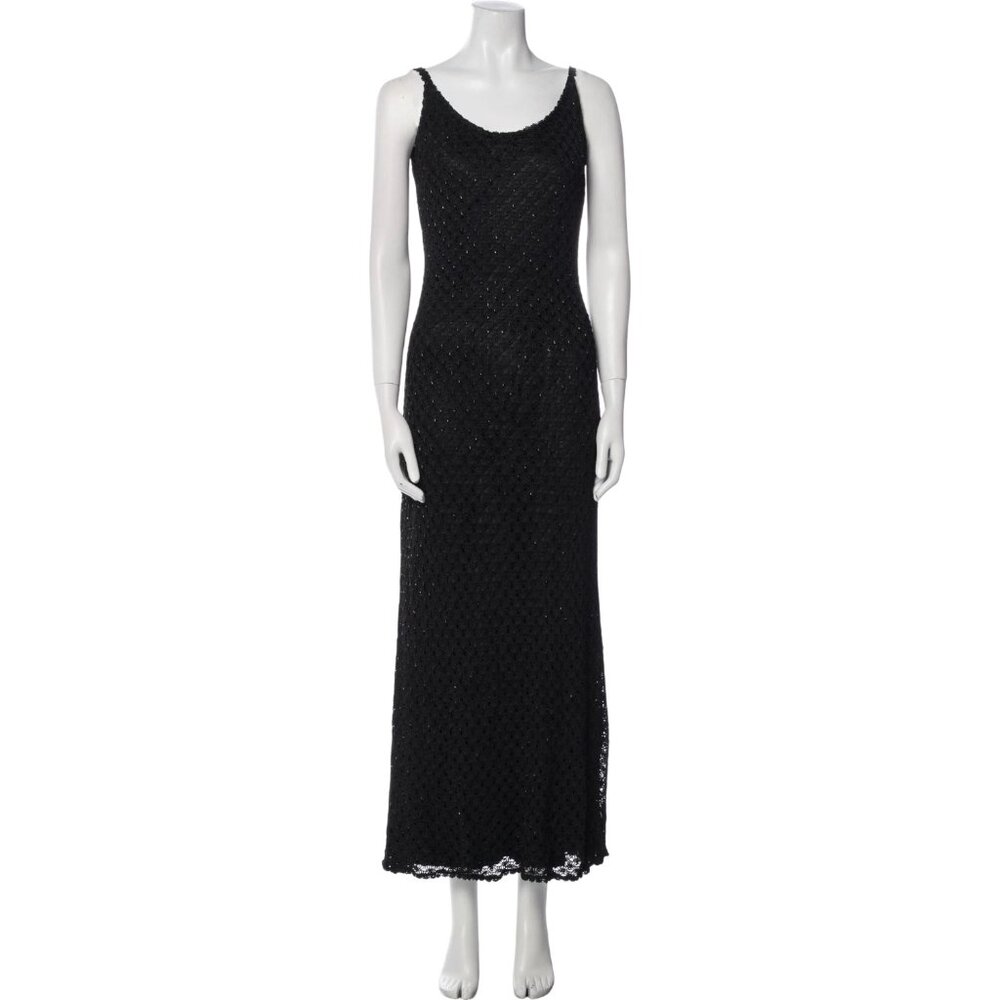 VTG CARMEN MARC VALVO Black Beaded Sleeveless Low Back Maxi Evening Dress M